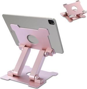KABCON Tablet Stand,[(Updated)]  Adjustable Eye-Level Aluminum Solid Desktop Stand Holder,Compatible with iPad Series,Microsoft Surface Series,Samsung,Kindle Fire,Etc.Up to 15'' Tablets-Pink