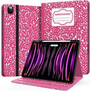 Zonefoker for New iPad Pro 12.9 inch Case 6th/5th/4th/3rd Generation 2022/2021/2020/2018, 12.9 ipad Pro Leather Protective Cover 6/5/4/3 Gen with Pencil Holder, Auto Wake/Sleep, Composition Book Pink
