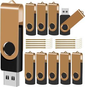EASTBULL 64GB USB Flash Drive 10 Pack with Lanyards - USB 2.0 Jump Drive for Storage and Backup - Gold 10PCS