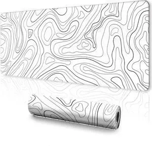 2 Pack Gaming Mouse Pad, XL XXLMousepad, Keyboard and Mouse Pad,Mouse Pad Large, Desk Mat, 31.5 x 11.8 in, Stitched Edege for Home Office Work - Topographic Black & White