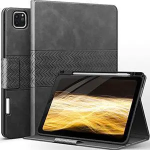 auaua Case for iPad Pro 11 inch 2022 4th Generation, 3rd/2nd/1st Gen 2021/2020/2018 with Pencil Holder, Vegan Leather, Auto Sleep/Wake Shockproof Smart Cover for iPad Pro 11(Grey)