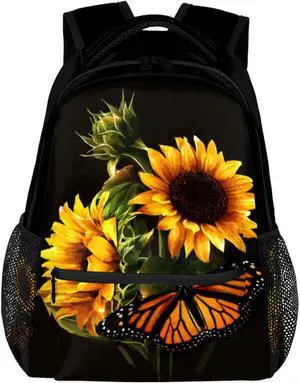 Butterfly Sunflower Backpacks for Girls Kids Boys, Sunflower Pattern Casual Lightweight School Bags Laptop Backpack Student College Bookbag Travel Hiking Daypack