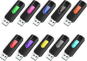RAOYI 10 Pack 64GB USB 3.0 Flash Drives Slide Retractable Memory Stick Bulk Thumb Drive Jump Drive Zip Drive USB Sticks Data Storage Backup for PC Mac (64G, 10 Mixed Color)