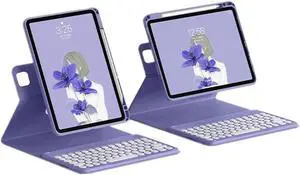 SENLAN Rotatable iPad 10 Keyboard Case Magnet Detachable Transparent Back Cover with Pencil Holder Horizontal/Vertical Stand (iPad 10th Gen 2022, Purple Gray)