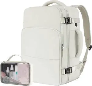 Beraliy Travel Backpack, Carry-on Backpack Airline Approved, Personal Item Bag for Women Men, Hiking Backpack, Business Work Gym Daypack Weekender Bag, Beige