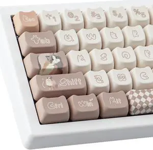 Hyekit PBT Keycaps for Mechanical Keyboard - 144 Keys Cute Cat Keycaps, Dye-Sublimation Cute Keycaps Mao Profile Custom Keycaps for Cherry Gateron MX Switches, for Mac Windows PC Keyboard
