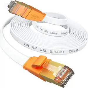 Smolink Ethernet Cable 75 FT, Cat 8 Ethernet Cable 2000Mhz 40Gbps, Internet Cable Professional Flat LAN Cable SFTP Patch Cord with Gold Plated RJ45 Connector for Router Modem, White
