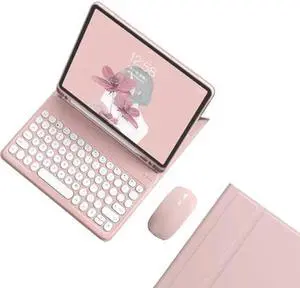 kaidisen Keyboard Case for Galaxy Tab A8 10.5 inch Case with Keyboard and Bluetooth Mouse, Detachable Candy Color Keyboard Cover Round Key,Pink
