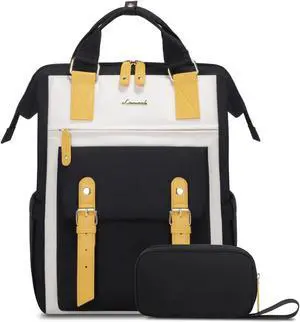 LOVEVOOK Laptop Backpack for Women, Teacher Nurse Bag Work Travel Computer Backpacks Purse,Water Resistant Daypack with USB Charging Port,Y Beige Black 17.3in