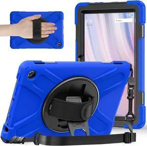 for Amazon Fire HD 10 & Fire HD 10 Kids Pro Tablet Case (13th Gen, 2023 Release), Heavy Duty Shockproof Case with Hand/Shoulder Strap Rotating Kickstand, Blue