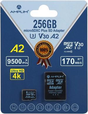 Amplim Micro SD Card 256GB | MicroSD Memory Plus Adapter | Extreme High Speed 170MB/S A2 MicroSDXC U3 Class 10 V30 UHS-I for Nintendo, GoPro Hero, Surface, Phone, Camera Cam, Tablet