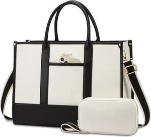 LOVEVOOK Laptop Tote Bags for Women Work Bag 17.3 inch Large Professional Teacher Purse Lightweight Computer Bag Briefcase Business Office, Beige-black