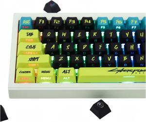 REDQIN PBT Keycaps - Cyberpunk Shine Through Keycaps: Top+Side Printed Keycap Set Cherry Profile 130 Keys Dye Sub Custom Keycaps for Mechanical Gaming Keyboard Key Cap (Cyber Lemon)