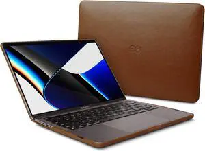 Dreem Euclid MacBook Pro Case - 16-Inch Hard Laptop Cover for MacBook Pro 2021, Luxurious Vegan Leather, Top and Bottom Shells for Protection, Slots for USB Ports - Chocolate