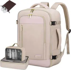 LOVEVOOK Travel Backpack for Women & Men, 45L Carry On Backpack, Personal Item Bag with 3 Packing Cubes, Business Weekender Overnight Luggage Daypack, Fits 18 Inch Laptop, Nude