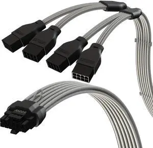 LINKUP - AVA 600W PCIE 5.0 16Pin (12+4) High Current Power Cable | 16AWG, Molded, Soldered & Sleeved Type | for 4x8Pin PCIE 4.0 PSU | Compatible with RTX50 RTX40 RTX30 FE GPUs | 45cm White