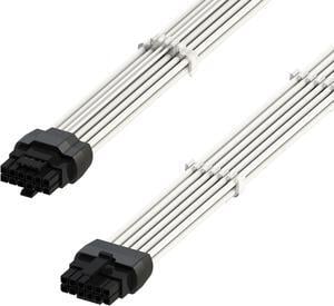 LINKUP - AVA 600W PCIE 5.0 16Pin (12+4) High Current Power Cable|Molded & Soldered Type 16AWG Sleeved|Compatible with RTX4000 & RTX3000 FE|70cm White