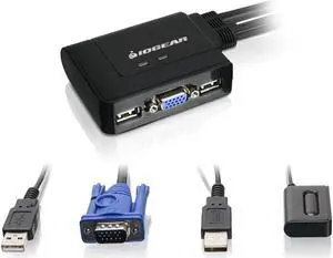 IOGEAR 2-Port USB VGA Cabled KVM Switch - 2048 x 1536 - Remote Button Switch - Plug n Play - PC, MAC, SUN - GCS22U
