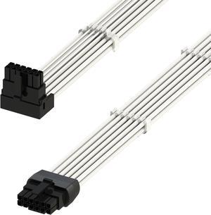 LINKUP - AVA Left Angle 600W PCIE 5.0 16Pin (12+4) High Current Power Cable|Molded & Soldered Type 16AWG Sleeved|Compatible with RTX4000 & RTX3000 FE|70cm White