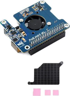 waveshare Power Over Ethernet HAT PoE HAT with Metal Heatsink for Raspberry Pi 5, Onboard Cooling Fan, Supports 802.3af/at Network, 12V and 5V Power Outputs Easy for More Peripherals