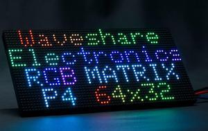 waveshare 64x32 2048 RGB Full Color LED Matrix Panel 4mm Pitch P4 Displaying Text/Colorful Image/Animation Adjustable Brightness Chainable Design,Compatible with Arduino/Raspberry Pi