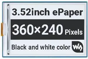 Waveshare 3.52inch E-Paper HAT Compatible with Raspberry Pi 4B/3B+/3B/2B/B+/A+/Zero/Zero W/WH/Zero 2W Supports Jetson Nano 360 × 240 Resolution SPI Interface Black/White Dual Colors