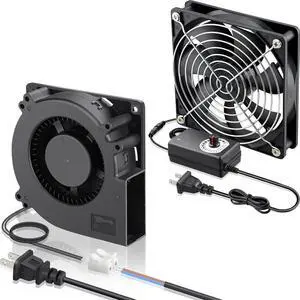 GDSTIME 120mm x 32mm EC Blower AC 110V 220V Squirrel Cage Centrifugal Fan X1 + 120mm x 25mm Computer Fan with AC Plug 110V 220V Variable Speed Fan X1