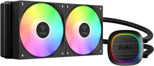 Gamdias Aura GL240 V2 RGB Liquid CPU Cooler, Dual Fan, ARGB AIO, Rotatable Pump, LGA 1700/AM5 Compatible, Built-in Lighting Effects, Hidden Cable Design