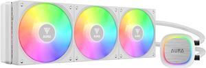 GAMDIAS AURA GLV2 360mm AIO CPU Liquid Coooler, Hidden Cable Design, Fully Rotatable Pump, High Performance PWM Fan, ARGB MB Sync & 30 Built-in Light Effects, Intel LGA 1700/1200, AMD AM5/AM4, White