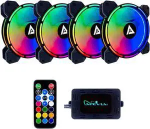 Apevia AC4-RGB Arcane 120mm Silent RGB Color Changing LED Fan for Gaming with Remote Control, 16x LEDs & 8X Anti-Vibration Rubber Pads (4-pk)