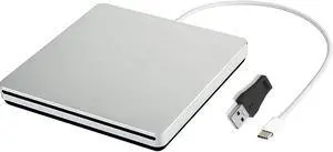 Aouan External CD DVD Drive Burner/Portable/Slim/Reader/Type-c/USB-C Drive(Equipped with USB 3.0 Adapter) for MacBook Pro/PC/Mac/Laptop/Air Windows7/ Windows8 /Windows10 (Sliver)