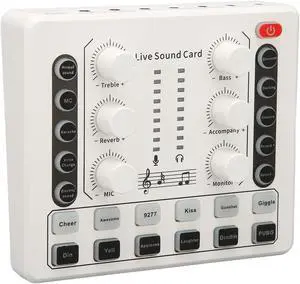 M8 Podcast Live Sound Card, Multiple Sound Effects Voice Changing Mini Sound Mixer Board for Live Streaming Home KTV Singing