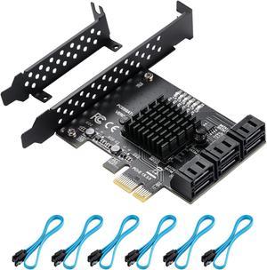 BEYIMEI PCIe SATA Card 6 Ports, 6 Gbps SATA 3.0 PCIe Card,PCIe to SATA Controller Expansion Card, SATA 3.0 Non-Raid,with 6 SATA Cables and Low Profile Bracket (ASMedia ASM1166)