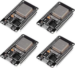 4PCS ESP32 Development Board ESP-32S NodeMCU Board ESP-WROOM-32 WiFi Microcontroller 2.4GHz 2 in 1 Dual-Core WiFi + Bluetooth Processor Integrated Chip CP2102 Low Power Consumption ESP-32S