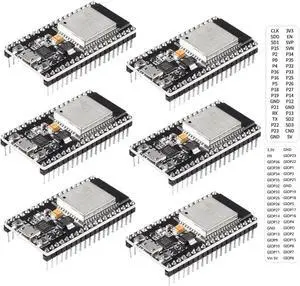 6Pcs ESP32 Development Board WiFi + Bluetooth Microcontroller Dual Cores ESP-32 ESP-32S Board ESP-WROOM-32 CP2102 Chip 38Pin Narrow Version 2 in 1 Dual Core Low Power Consumption ESP-32S