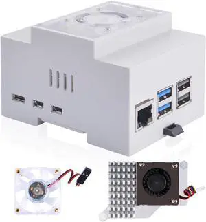 GeeekPi DIN Rail Case with Active Cooler for Raspberry Pi 5, Modular Box for Electrical Panels, Pi 5 Active Cooler for Raspberry Pi 5 8GB/4GB