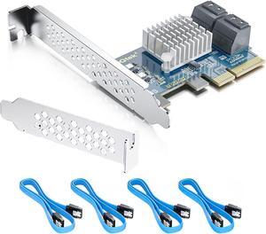 H!Fiber 4 Port PCIe SATA Card with 4 SATA Cables, 6Gbps SATA3.0 Expansion Card, X4, ASMedia ASM1164 chip, Support SSD and HDD, with Full Height and Low Profile Bracket