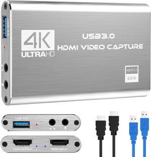 4K HDMI Video Capture Card, USB3.0 1080P 60FPS Video Recorder, Nintendo Switch Capture Card for Streaming Gaming and Broadcasting, Works with Xbox Series X/S, Xbox One X/S, PS4, PS5, OBS, Camera, PC