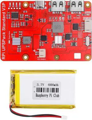 MakerFocus Raspberry Pi 4 Battery Pack UPS, V3Plus Expansion Board with 4000mAh Battery, Type-C Interface for RPI 5 4B 3B+ 3B 2B+