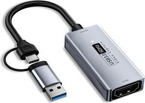 Newhope Video Capture Card, HDMI to USB/USB C 3.0 Capture Card, 1080P HD 60fps Live and Record Video Audio Grabber for Gaming, Streaming, Teaching, Video Conference