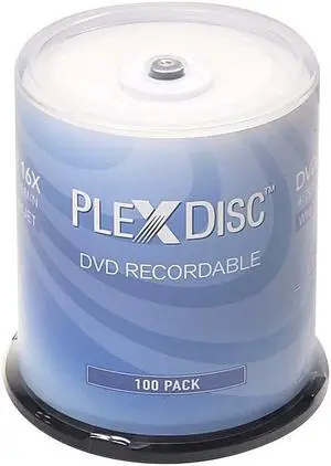 PlexDisc DVD-R 4.7GB 16X White Thermal Hub Printable - 100 Disc Spindle (FFP) - 632-415-BX