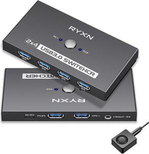 USB 3.0 Switcher 2 Computers, USB A & USB C Switcher 2 Computers Share 4 USB Devices, with 1 Desktop Controller, 2 USB 3.0 Cables, 2 USB C Adapter