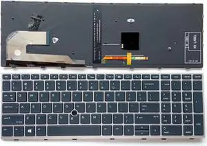 Laptop Replacement US Layout with Pointing with Backlight Keyboard for HP EliteBook 750 755 850 855 G5 G6 Zbook 15U G5 G6 L14366-001 L32575-001 Silver Frame