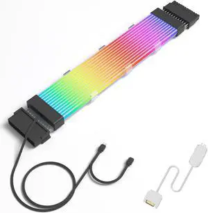 Sirlyr 24 Pin RGB Cable,Addressable RGB PSU Cables Extensions - PC ATX Motherboard Power Supply,for Computer Case ARGB Decor,Thin LED Strip Black Connector Style 10In