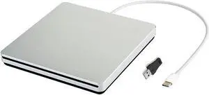 External CD DVD Drive USB C USB 3.0 Slot in Type C Burner Portable Slim DVD CD RAM Writer Reader for iMac Notebook Laptop Desktop Support Mac os Win 7 Win8 Win10 (Sliver)