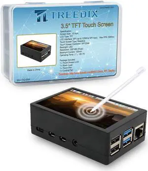Treedix 3.5 inch TFT Touch Screen Module 320x480 Resolution LCD Display Compatible with Raspberry Pi 4B/3B/3B+ with Touch Pen ABS Case and Cooling Fan Compatible with Raspberry Pi 4B