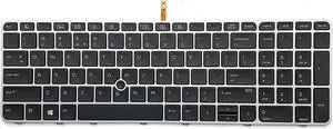 US Keyboard with Pointer for HP EliteBook 850 G3 / 850 G4 / 755 G3 / 755 G4 Laptop Silver Frame Backlight