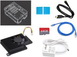 for Raspberry Pi 5 Starter Kit Includes with Aluminium Pi5 Active Cooler, 27W USB Type-C Power Supply, 64GB SD Card, TF Card Reader, Pi5 Case, HDMI Cable, Ethernet Cable (7 Items)