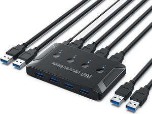 USB 3.0 Switch, Premium USB Switcher Computers Sharing 4 USB Devices for Keyboard Mouse Printer Scanner, Peripheral Switcher Box Compatible with Mac/Windows/Linux