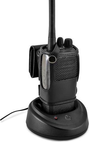 Turtleback Carry Holder for CP200d Fire and Police Security Two Way Radio Belt Clip Holster Case, Black Leather Pouch with Heavy Duty Rotating Ratcheting 2.25" Belt Loop